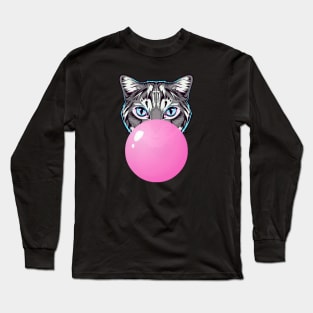 Pink Bubblegum Cat Long Sleeve T-Shirt